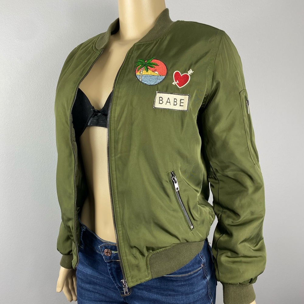 Kendall & Kylie Green Babe Bomber Patch Jacket